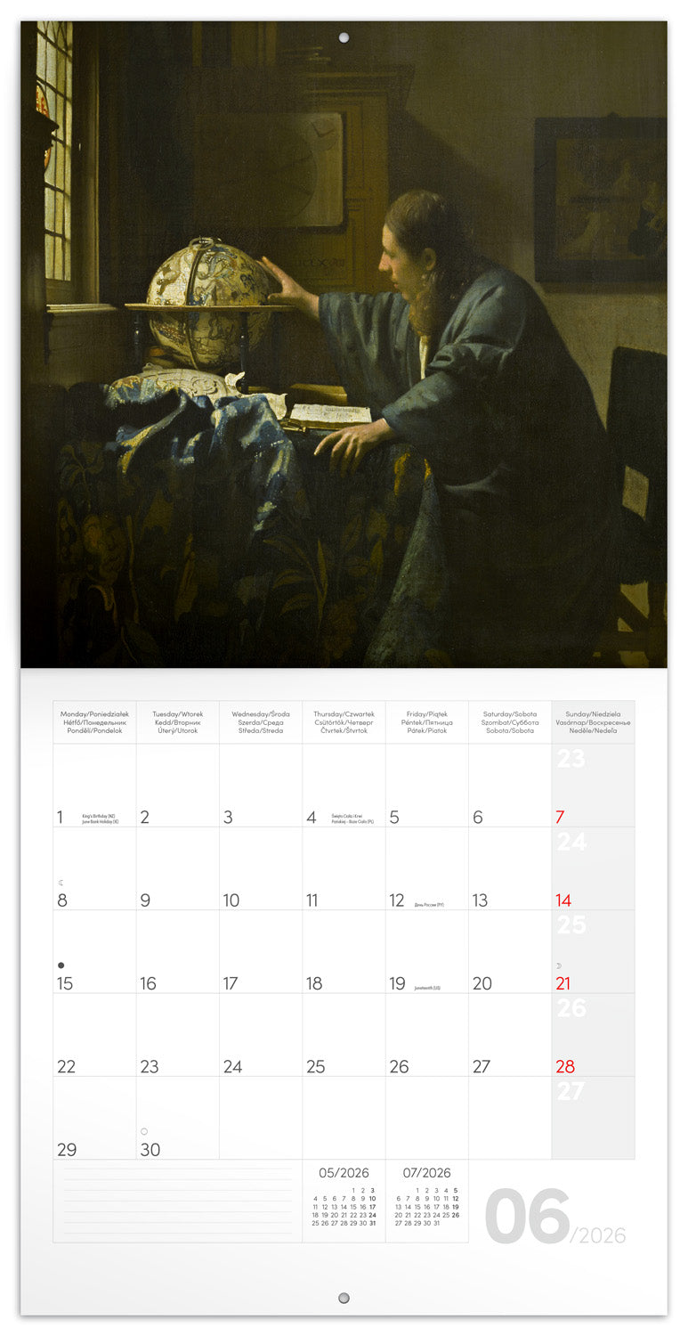 Poznámkový kalendář Johannes Vermeer 2026, 30 x 30 cm