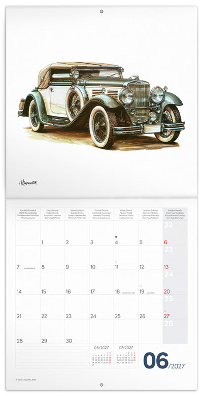 Poznámkový kalendář Classic Cars – Václav Zapadlík 2027, PLASTIC FREE, 30 x 30 cm