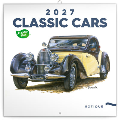 Poznámkový kalendář Classic Cars – Václav Zapadlík 2027, PLASTIC FREE, 30 x 30 cm