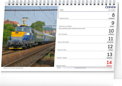 Stolní kalendář Vlaky 2026, 23,1 x 14,5 cm