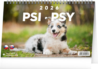 Stolní kalendář Psi – Psy CZ/SK 2026, 23,1 x 14,5 cm